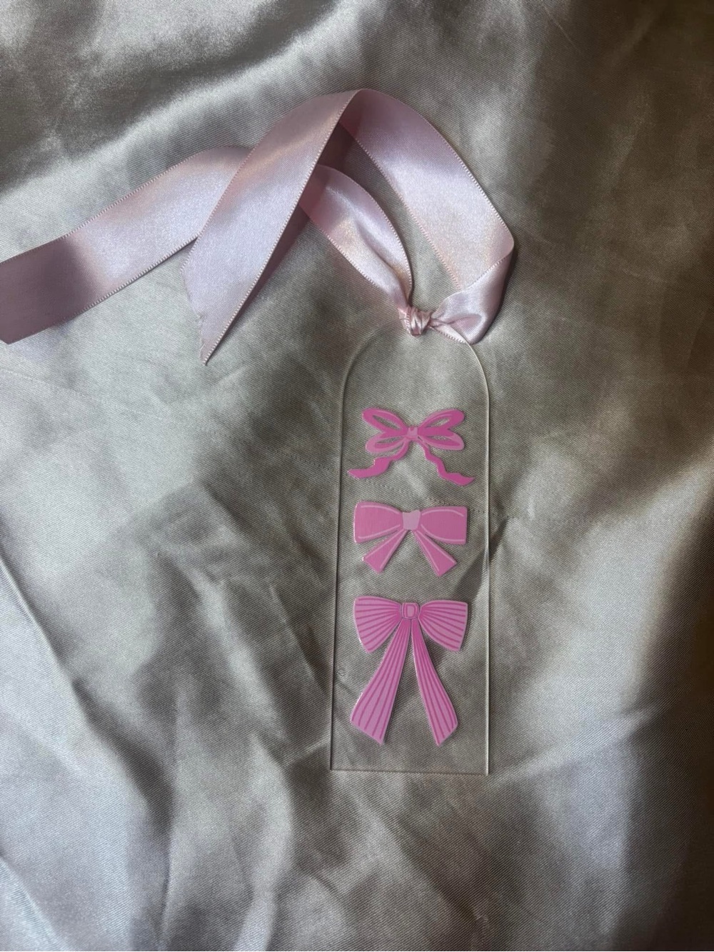 Pink Ribbon Acrylic Bookmark with Satin Ribbon
